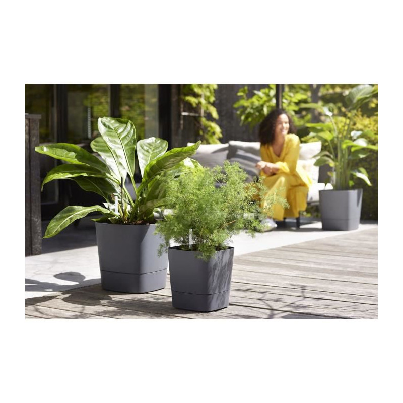 ELHO - Pot de fleurs  -  Greensense Aqua Care Carre 30 - Gris Charbon - Interieur/exterieur - O 29.5 x H 30.2 cm