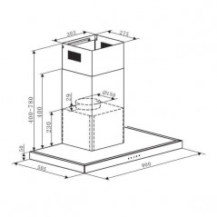 AMICA Hotte box 90 cm - Verre Noir et Inox - 5 boutons - puissance max 650m3  AMICA - AH2439