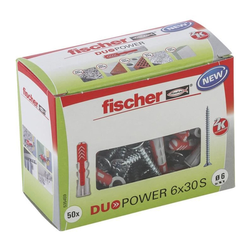 FISCHER - Cheville tous materiaux DuoPower 6x30 mm avec vis - Boite de 50