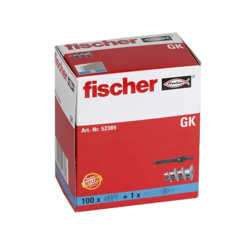 FISCHER - Cheville autoperceuse en nylon pour carton platre GK - Boite de 100