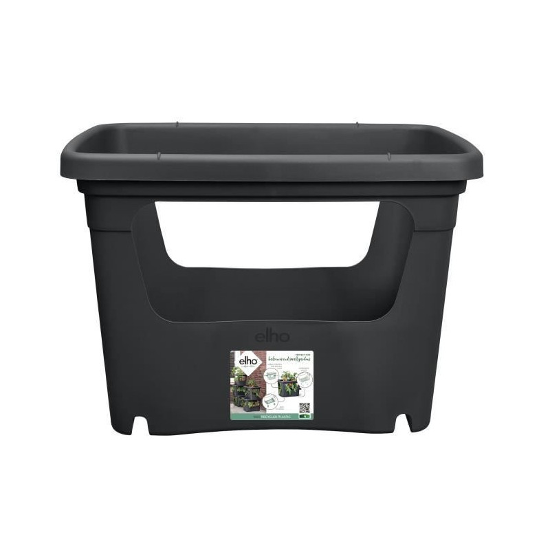 ELHO - Pot de fleurs -  Green Basics Stack + Grow Large - Living Noir - Exterieur - L 35.1 x W 50.9 x H 35.7 cm