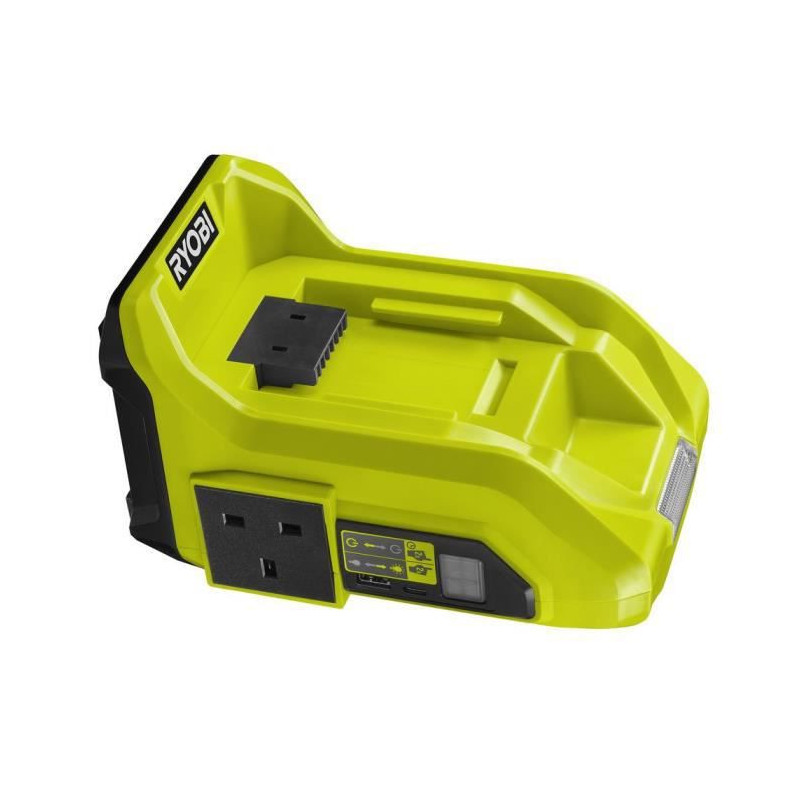 RYOBI MAX POWER Transformateur sans fil 36V : 300 W-500 W - 3 ports: 1 electrique EU + 1 USB-A + 1 USB-C - Lampe LED - Sans batt