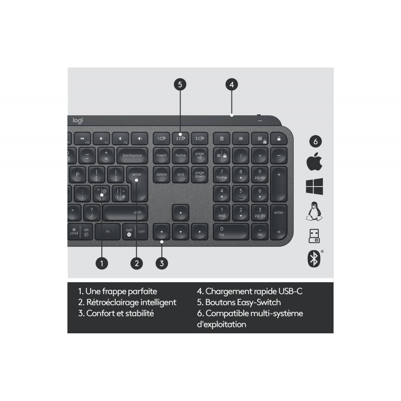 Clavier Sans Fil Bluetooth Logitech MX Keys Plus / Graphite