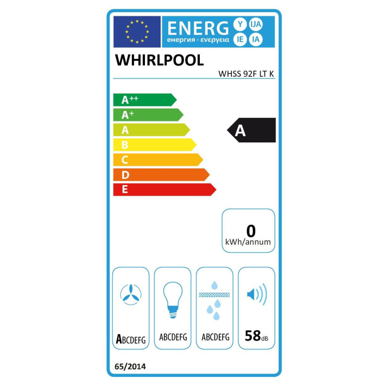 Hotte décorative 500m³/h WHIRLPOOL 90cm, WHSS 92 F L T K