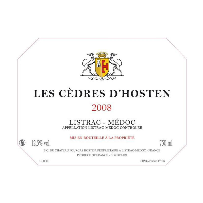 Les Cedres dHosten Listrac 2008 Medoc - Vin rouge de Bordeaux