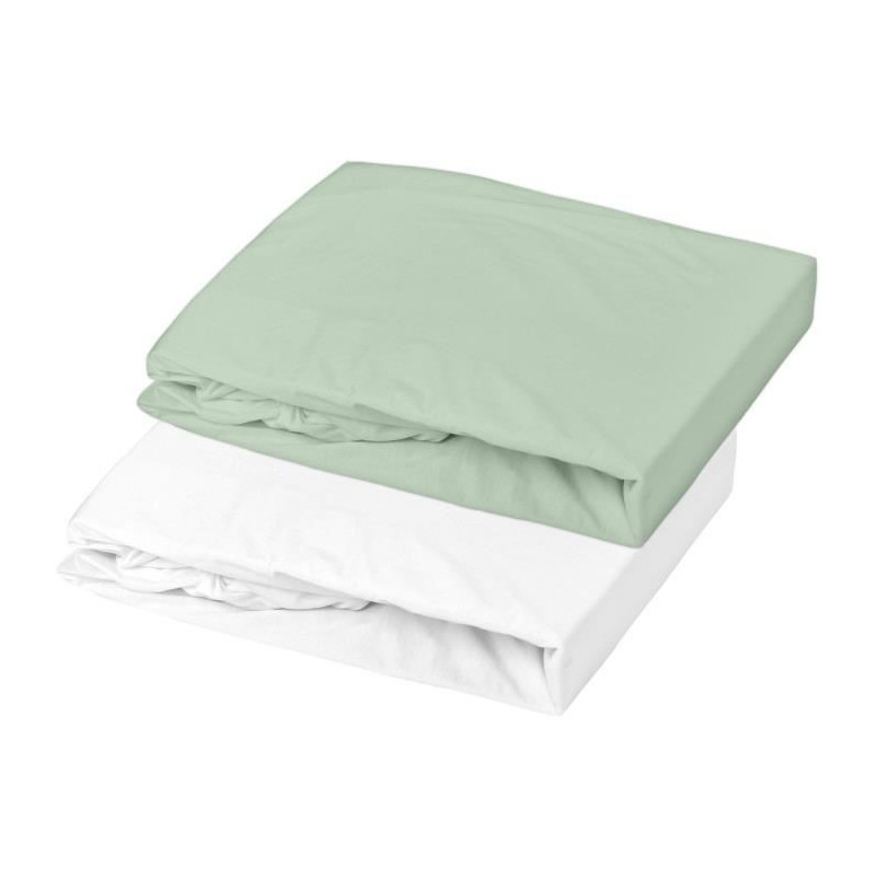 DOMIVA Lot 2 Draps housse Uni - Jersey - oeko-Tex - Blanc/Vert de gris - 60 x 120 cm