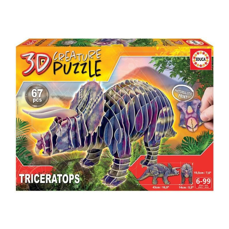 EDUCA - Puzzle - Triceratops 3D Creature Puzzle