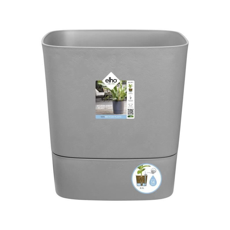 ELHO - Pot de fleurs  -  Greensense Aqua Care Carre 38 - Ciment Clair - Interieur/exterieur - O 38 x H 38.9 cm