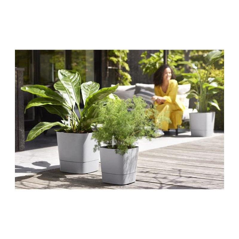 ELHO - Pot de fleurs  -  Greensense Aqua Care Carre 38 - Ciment Clair - Interieur/exterieur - O 38 x H 38.9 cm