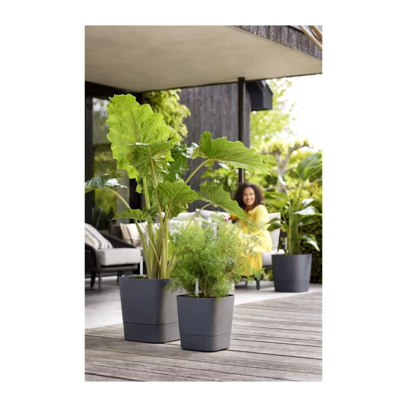 ELHO - Pot de fleurs  -  Greensense Aqua Care Carre 38 - Gris Charbon - Interieur/exterieur - O 38 x H 38.9 cm