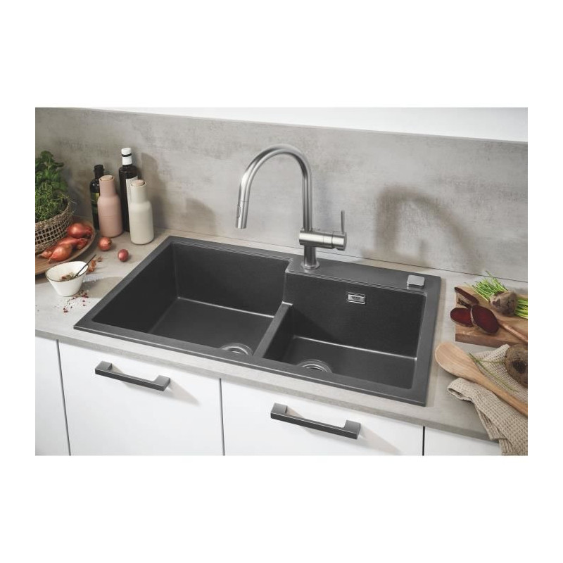 Evier a encastrer en pierre - mineraux GROHE - K500 - 860 x 500 mm - Gris