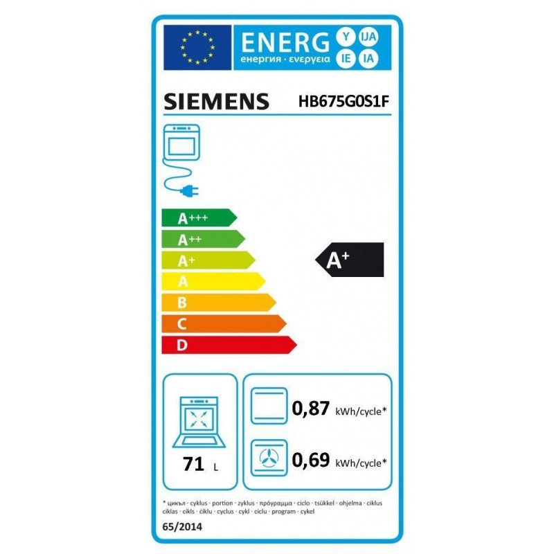 Fours encastrables Multifonction 71L SIEMENS 3600W 59cm, HB 675 G 0 S 1 F