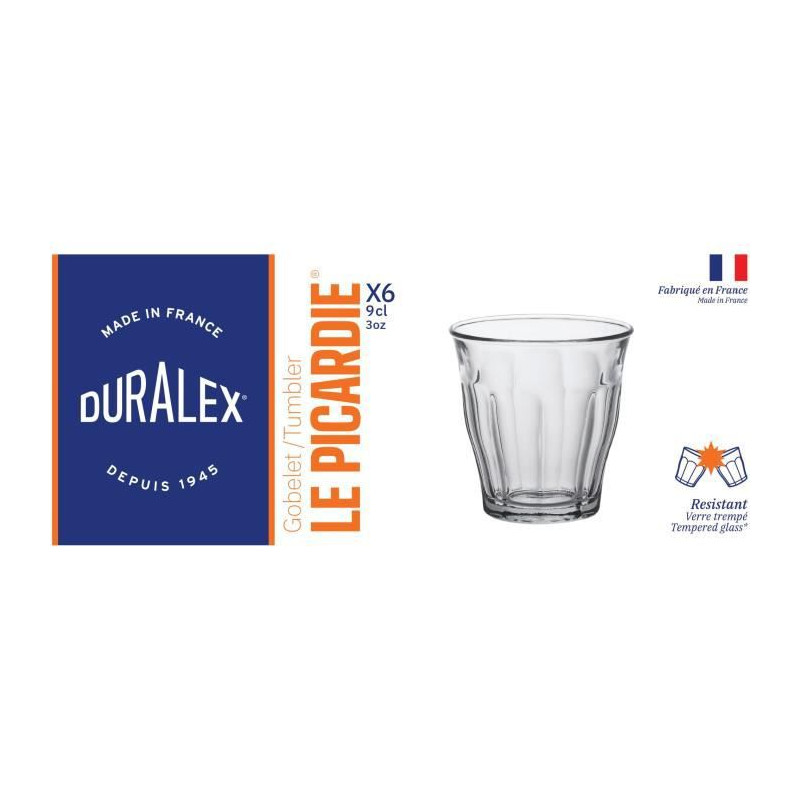 DURALEX - Picardie Transparent - Gobelet 9 cl - verre trempe