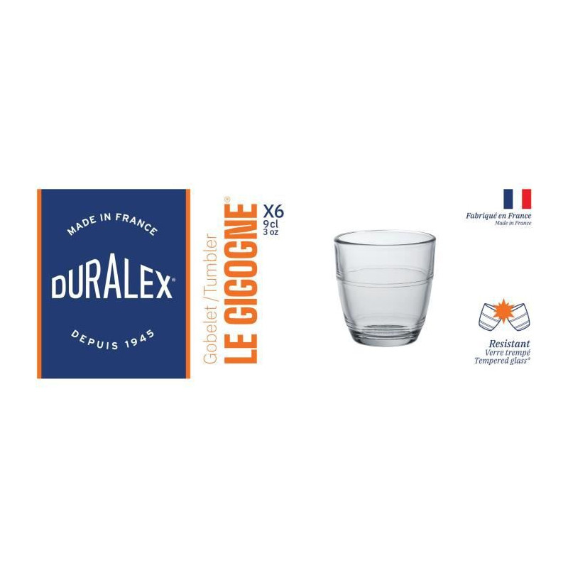 DURALEX - Gigogne Transparent - Gobelet 9 cl - verre trempe