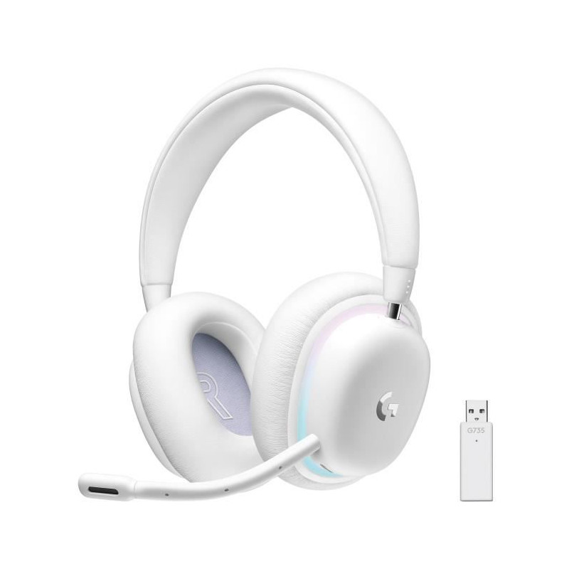 Logitech G - Casque Gaming - sans fil - G735 LIGHTSPEED RVB, Bluetooth, Micro Amovible - White Mist