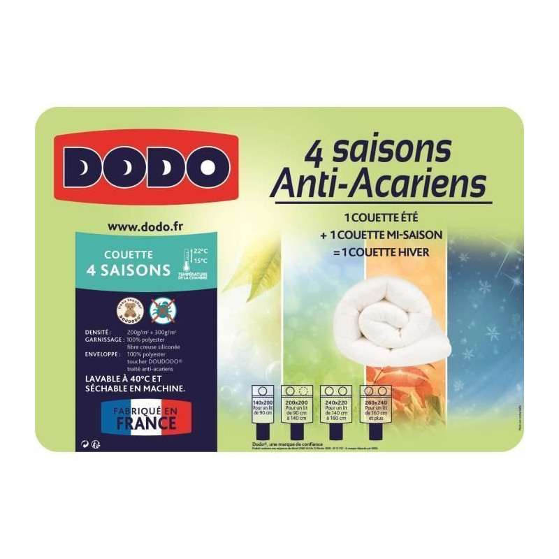 Couette legere - douce-anti-acariens Couleur blanc Dodo