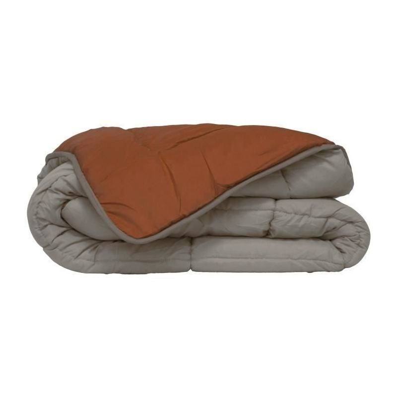 POYET MOTTE Couette Microfibre 400g/m2 CALGARY - 140 x 200 cm - Gris galet et Marron gimgembre