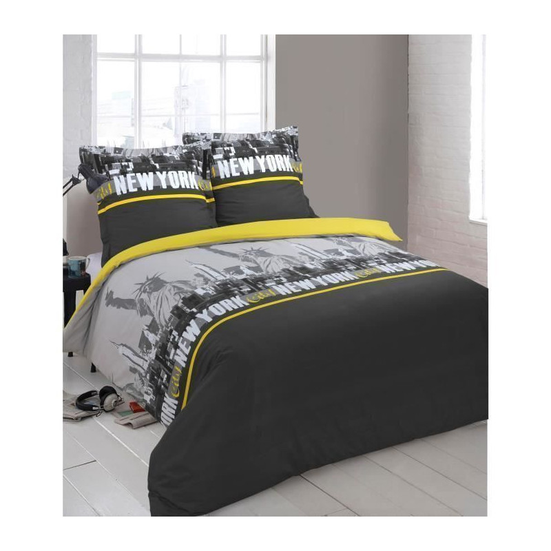 VISION Parure de couette 100% Coton NEW YORK Jaune 200x200cm