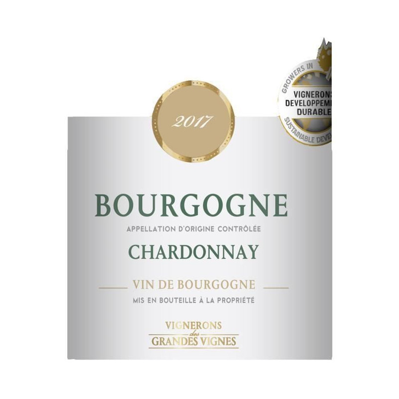 Vignerons des Grandes Vignes 2017 Bourgogne Chardonnay - Vin blanc de Bourgogne