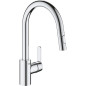 GROHE Robinet de cuisine évier Get, robinet avec douchette extractible, bec en forme de U, inverseur 2 jets, Supersteel, 314840