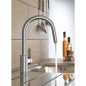 GROHE Robinet de cuisine évier Get, robinet avec douchette extractible, bec en forme de U, inverseur 2 jets, Supersteel, 314840