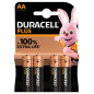 Pack de 4 piles alcalines Duracell Plus AA 1,5V LR06 Noir