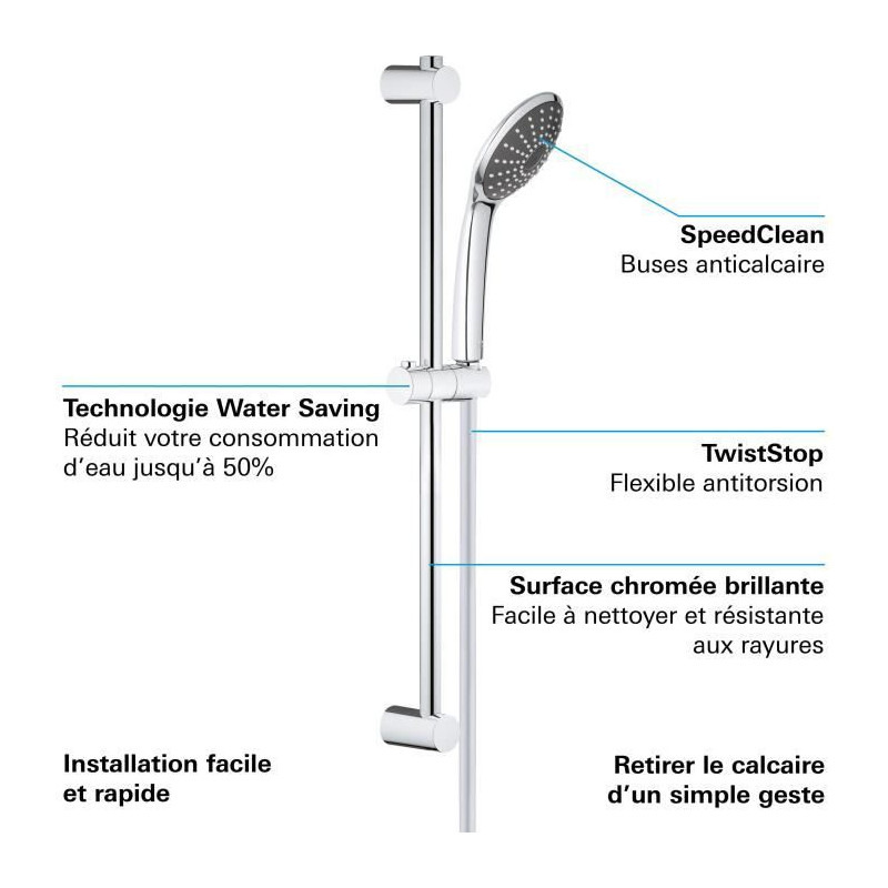 GROHE - Ensemble de douche 1 jet avec barre