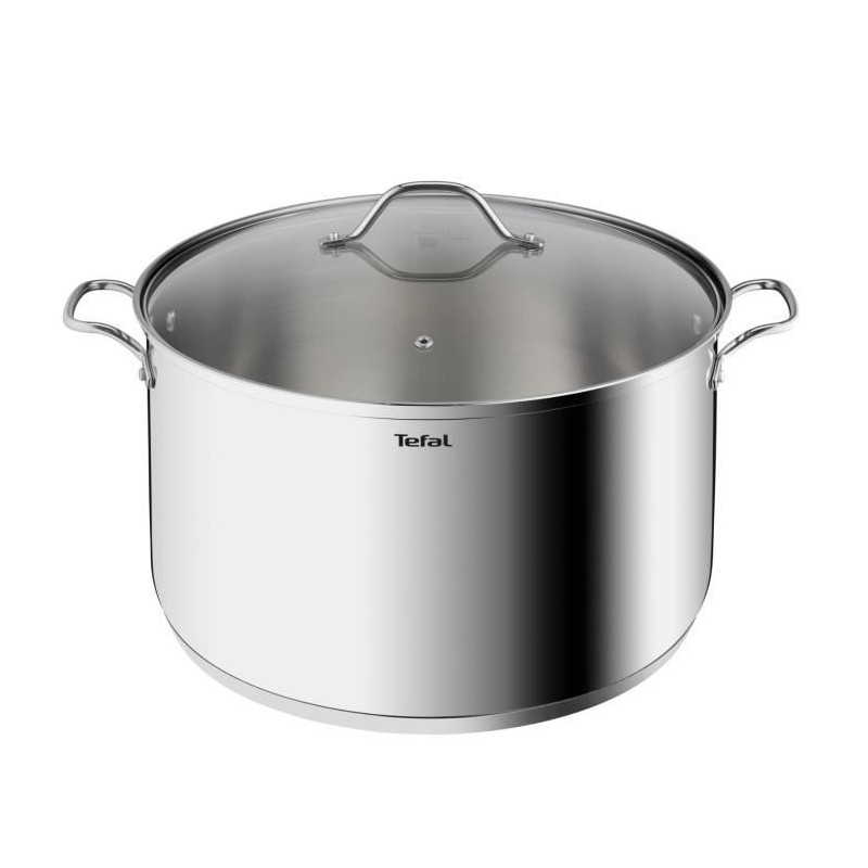 TEFAL B8646404 Marmite 26 cm inox, Tous feux dont induction, Garantie 5 ans, Poignées robustes, Couvercle verre, Intuition XL