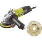 Meuleuse d'angle RYOBI 800W 125mm - 1 disque diamant RAG800-125SD1