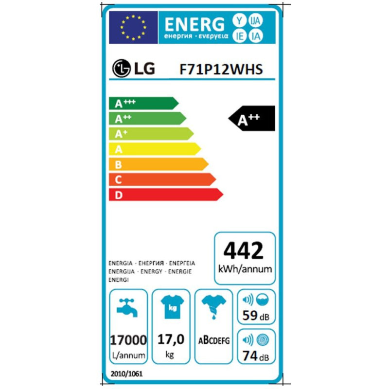 Lave-linge frontaux 17kg 127L LG 1100tr/min 70cm E, F71P 12 WHS