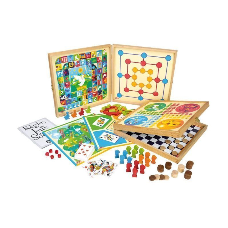 JEUJURA Coffret de Jeux classiques - 80 regles - Pions bois