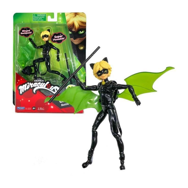 BANDAI Miraculous Ladybug - Mini-poupee 12 cm : Chat Noir et son equipement