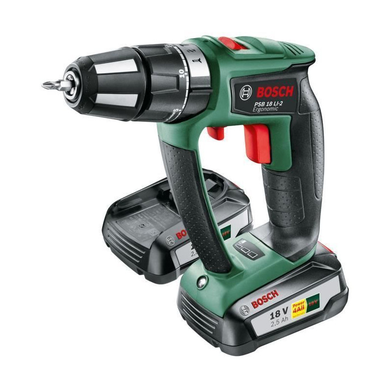 BOSCH Perceuse-visseuse a percussion sans fil PSB Ergo 18 LI-2 avec 2 batteries