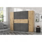 Armoire 2 portes battantes + 2 portes coulissantes - Decor chene artisan et beton gris - L 270,3 x P 61,2 x H 210 cm - NARAGO