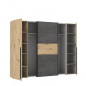 Armoire 2 portes battantes + 2 portes coulissantes - Decor chene artisan et beton gris - L 270,3 x P 61,2 x H 210 cm - NARAGO