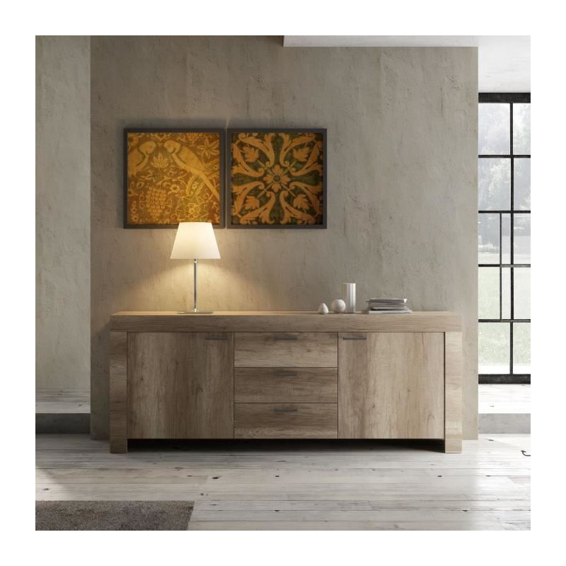 BRERA Ensemble séjour : Buffet L 210 cm + Vitrine + Table a manger L 180 cm chen