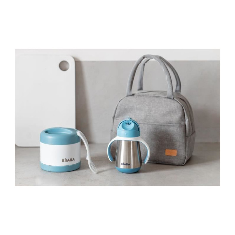 BEABA Set Repas Bébé, Avec Ventouse, Anti dérapant, Assiette Silicone  Compartimentée + Cuillere, Sain et Durable, Gris - Lot de couverts bébé -  Achat & prix