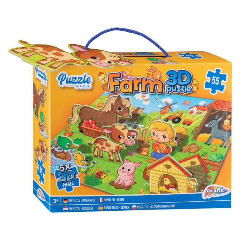 Grafix - Puzzle de la ferme avec pièces 3D 55 pièces