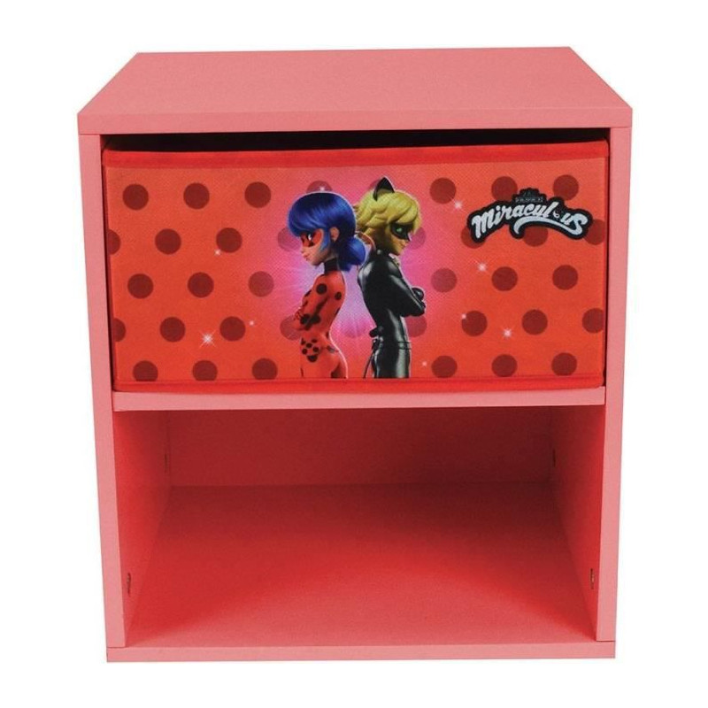 Fun house miraculous ladybug chevet avec tiroir h.36 x l.33 x p. 30 cm