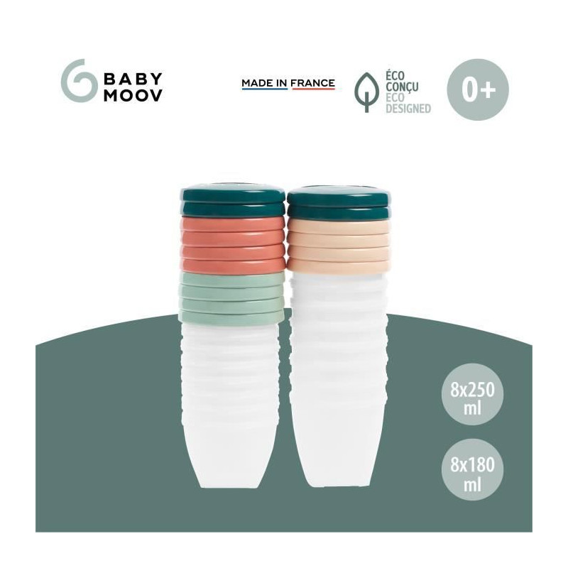 Babymoov Pots de conservation Babybols 8x250ml & 8x180ml - Eco-conçus -  Fabriqués à partir de matière végétale en France - Recyclables - 100%  Hermétiques : : Bébé et Puériculture