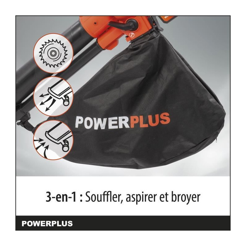 Aspirateur souffleur broyeur a batterie 40V POWDPG75270 - moteur brushless - Livré sans batterie ni chargeur