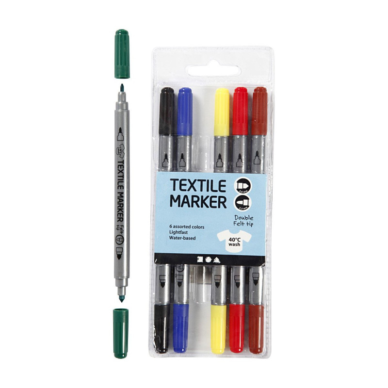 CREATIV COMPANY Double-sided Textile Markers - Basic colors, 6pcs.