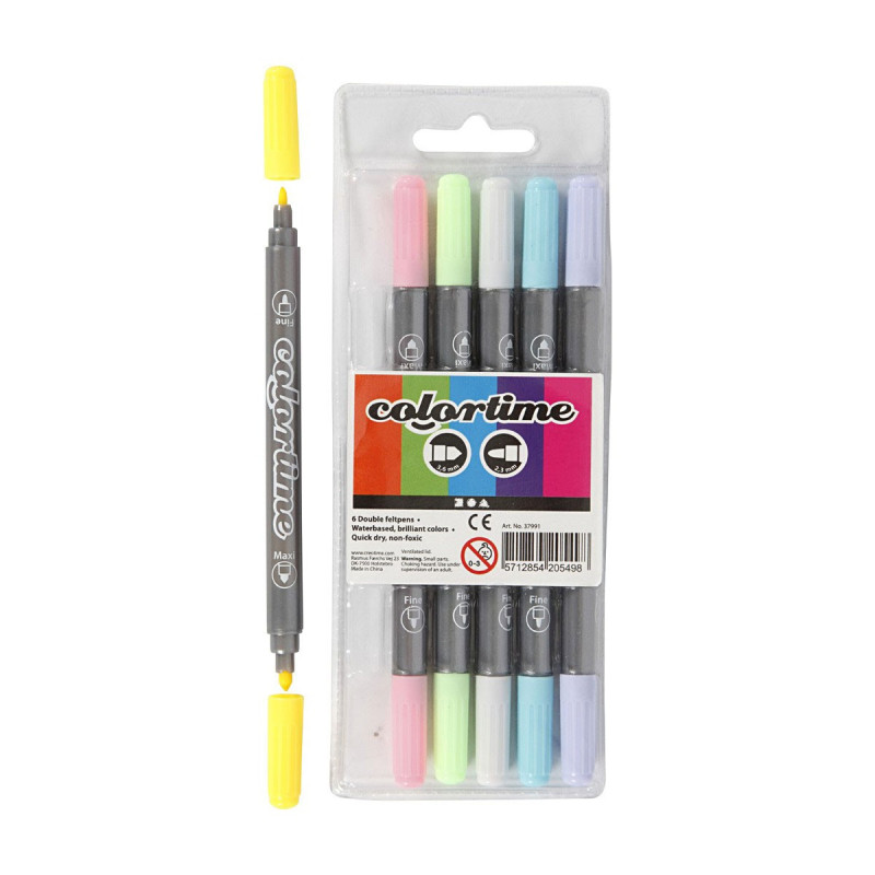 COLORTIME Double-sided markers - Pastel colors, 6pcs.