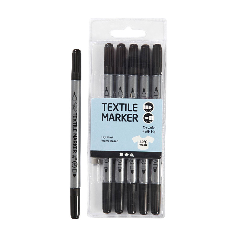 CREATIV COMPANY Double-sided Textile Markers - Black, 6pcs.