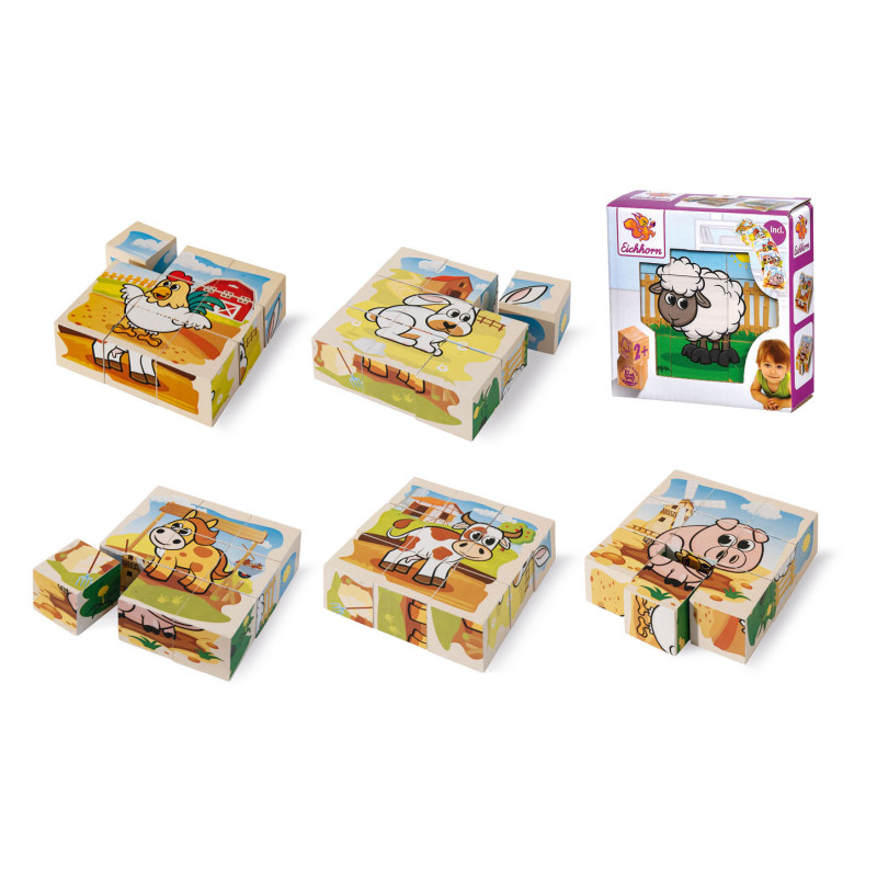 Eichhorn Puzzle cube en bois La ferme 9 pièces