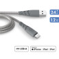 Câble Force Power Ultra Renforcé USB A vers Lightning 1,2 m Gris