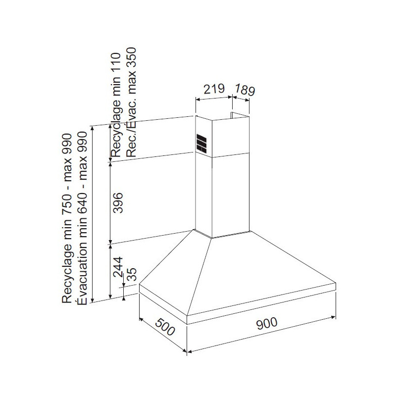  729/760m³/h AIRLUX 90cm, AHP975BK