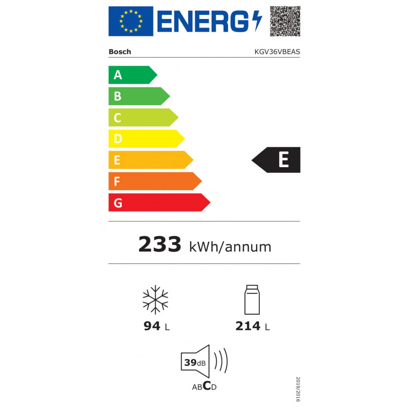 Réfrigérateur Combiné Congélateur 214L BOSCH 60cm KGV36VBEAS