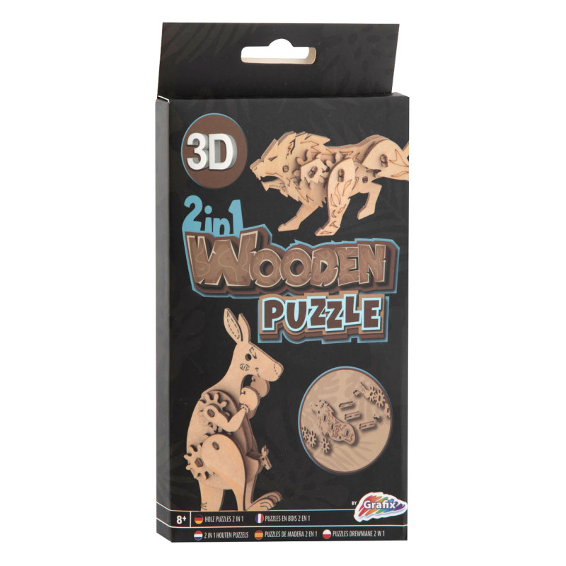 Grafix - 2-in-1 Wooden Construction Kit 3D Puzzle - Kangaroo and Lion 400077