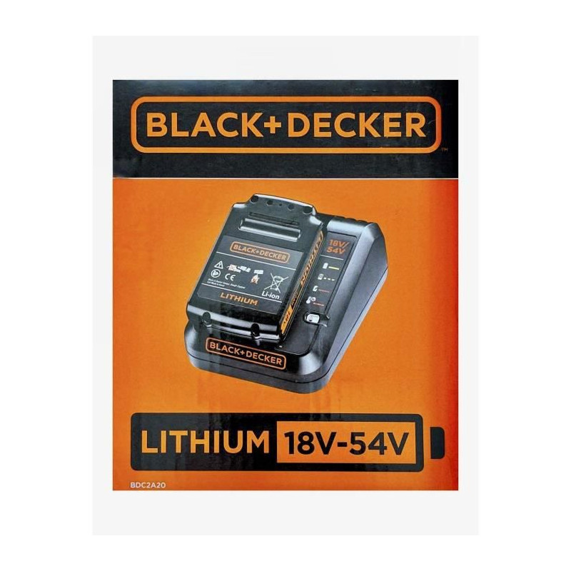 BLACK+DECKER Ensemble de Batterie et de Chargeur BDC2A20-QW - Batterie Slide Pack Lithium 18V 2 Ah + Chargeur 2 Ah